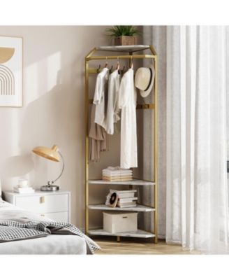 Corner Coat Rack with Shoe Storage, 4-Tier Hall Tree, 12 Hooks, Multi-Shelf Organizer for Entryway, Bedroom, Living Room