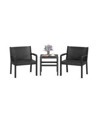 Patio Furniture Set 3 Piece Rattan Chairs Square Table