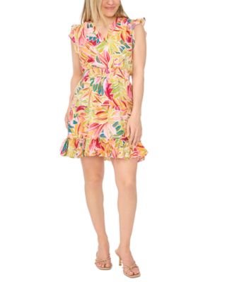 Petite Smocked Waist V-Neck Tiered Dress