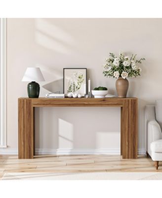 62.99in Extra Long Farmhouse Entryway Table Narrow Sofa Table Walnut