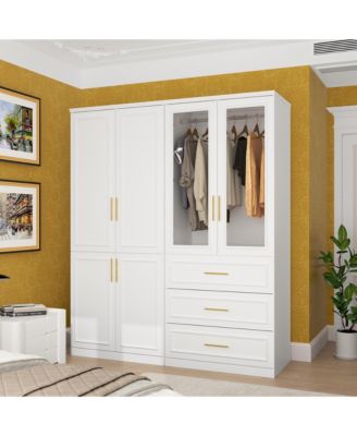 6-Door Big Armoires with 2 Hanging Rods, 3-Drawers, Shelves