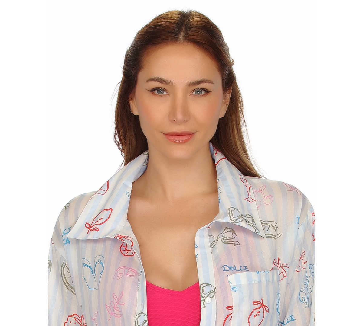 Raviya Women's Printed Button-Down Swim Cover Up Shirt