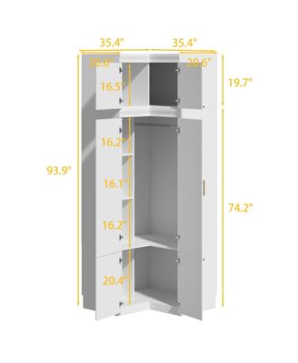 Wood 6-Door Corner Wardrobe Armoires with Storage Shelves
