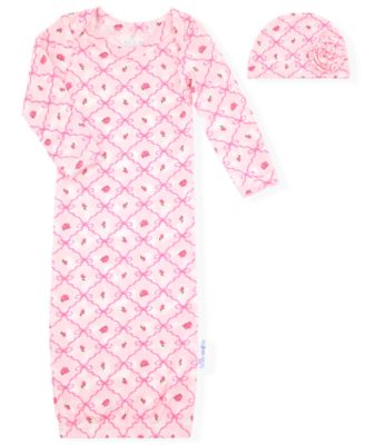 Baby Girls' Printed Long-Sleeve Gown and Hat, 2-Piece Set
