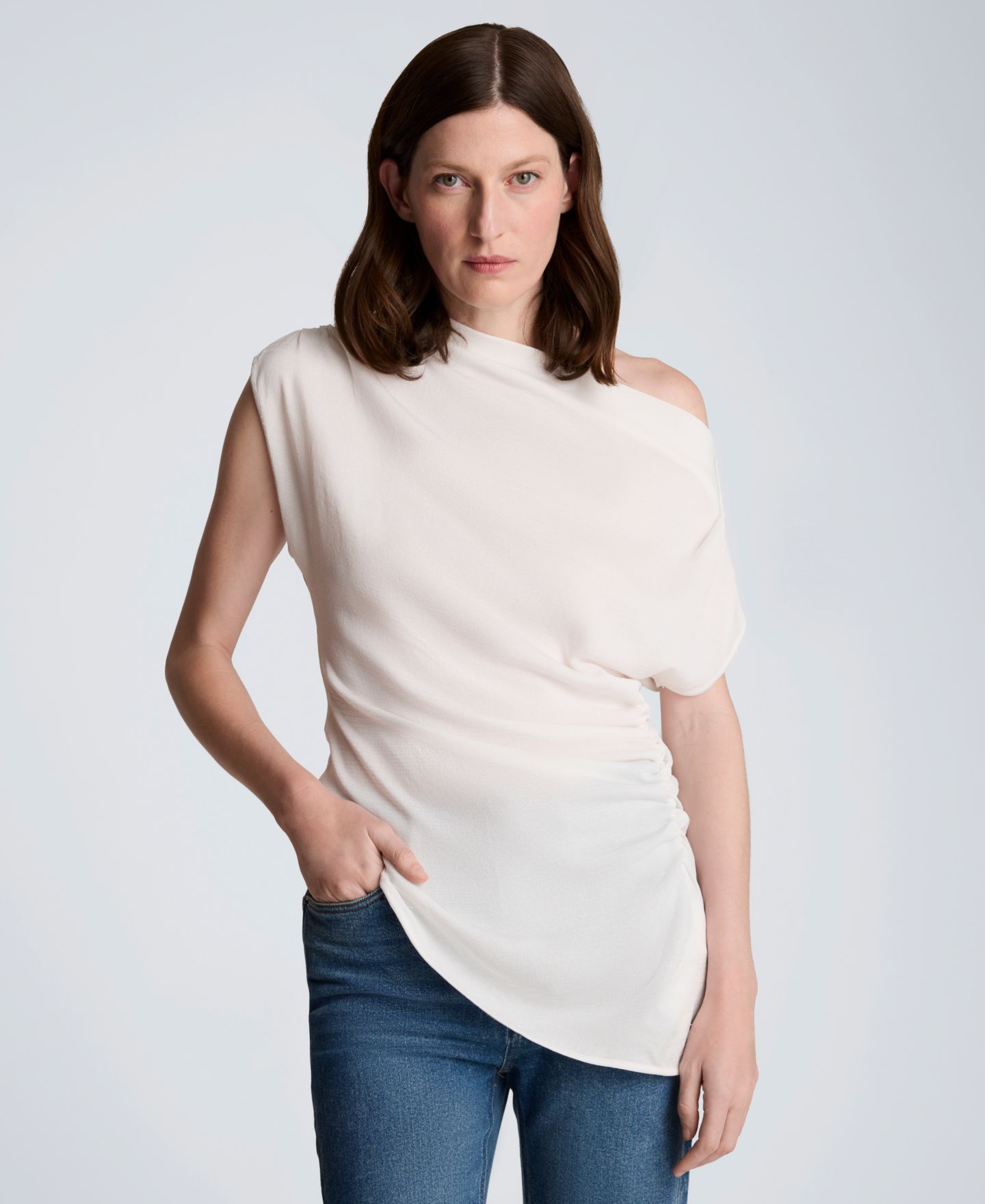Женский топ Kenneth Cole Asymmetrical Drape Short-Sleeve, цвет: Чёрный — фото 15