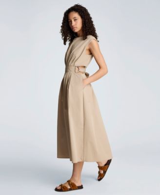 Women's Sleeveless Boat Neck Midi Dress