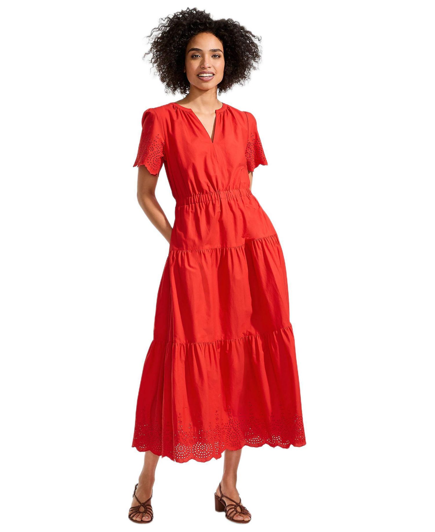 Women's Tiered Cotton Poplin Eyelet Maxi Dress