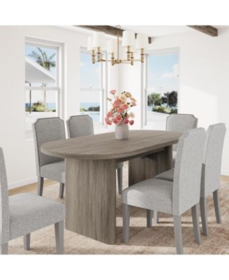 Dining Table for 4-6 People, Circle Kitchen Table with Cross Base, Farmhouse Wood Dinner Table for Apartment, Walnut Brown