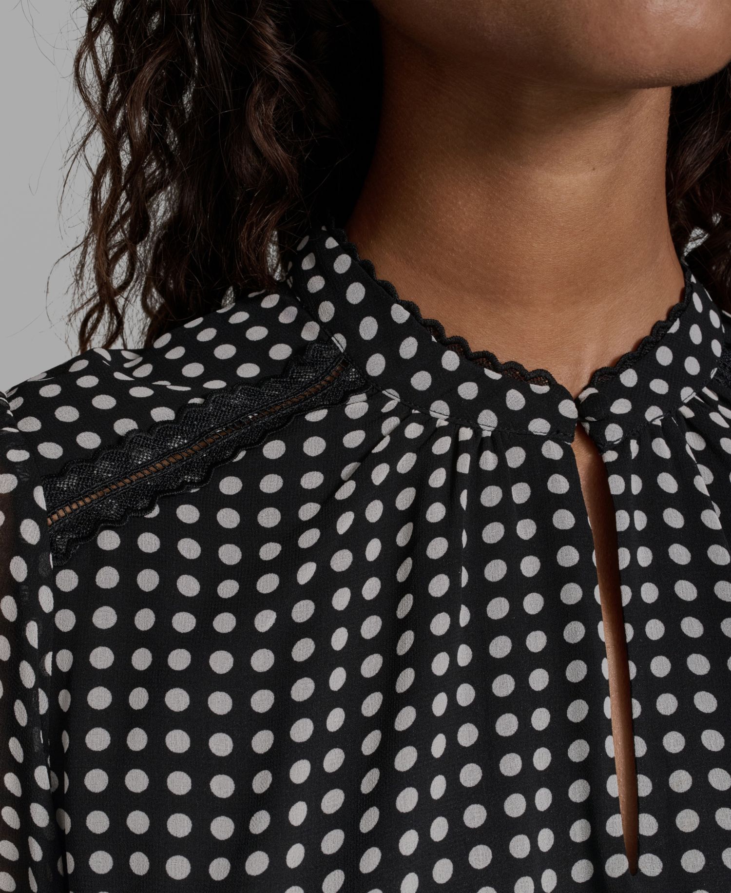 Women's Front Keyhole Polka Dot Woven Blouse