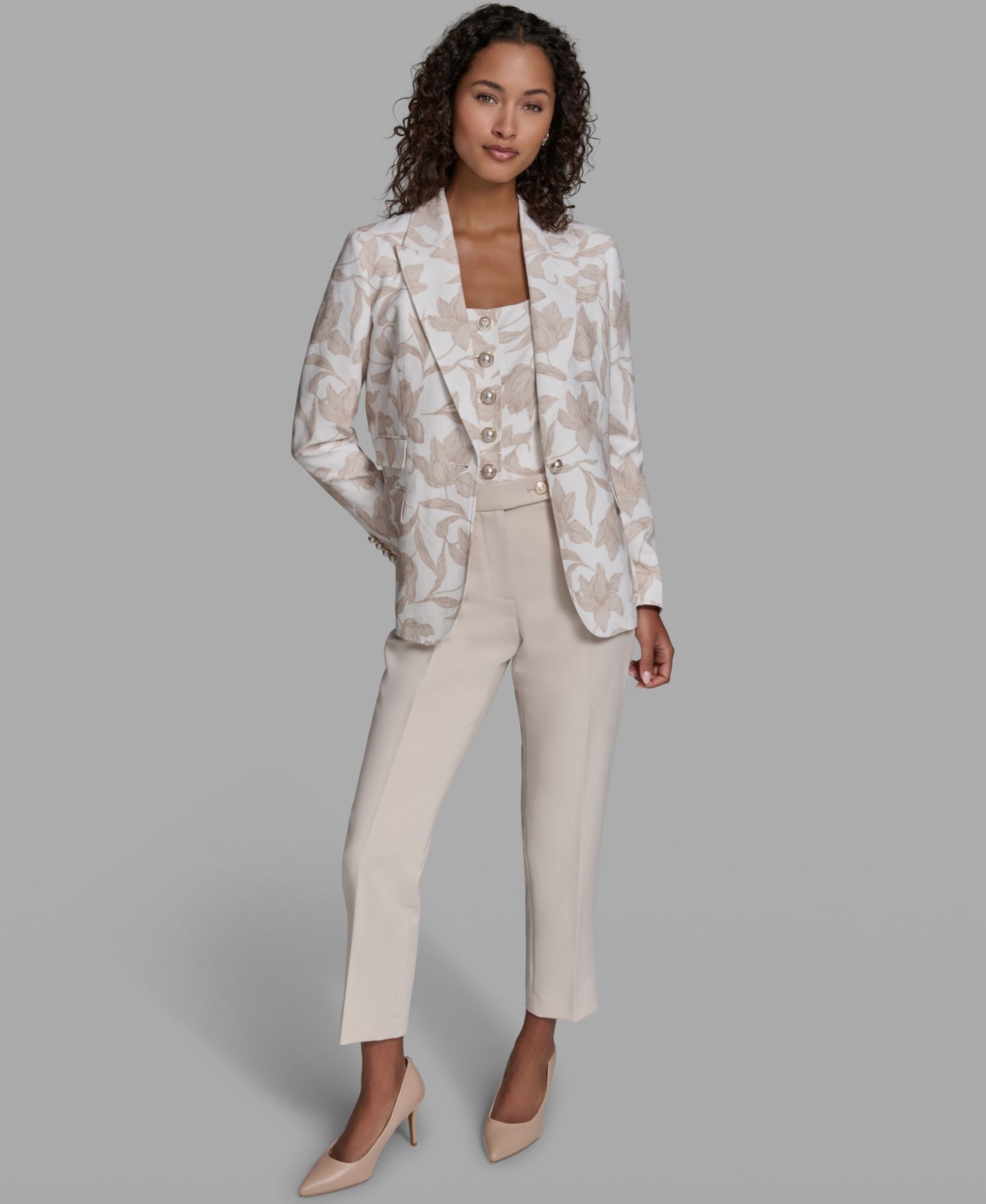 Женский пиджак KARL LAGERFELD PARIS 3 Pocket Floral Printed Notch Lapel Blazer, цвет: Мягкий белый — фото 2