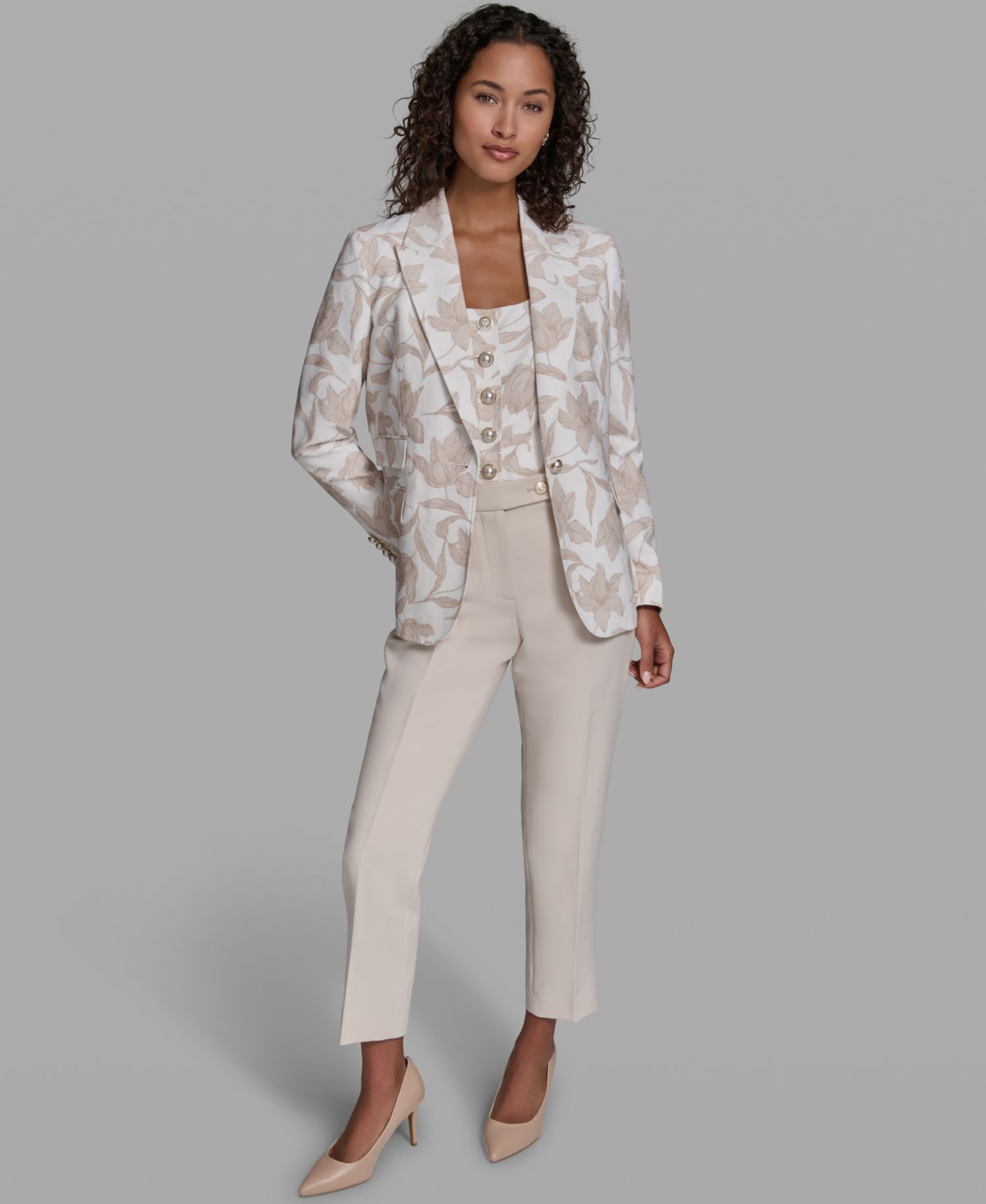 Women's 3 Pocket Floral Printed Notch Lapel Blazer