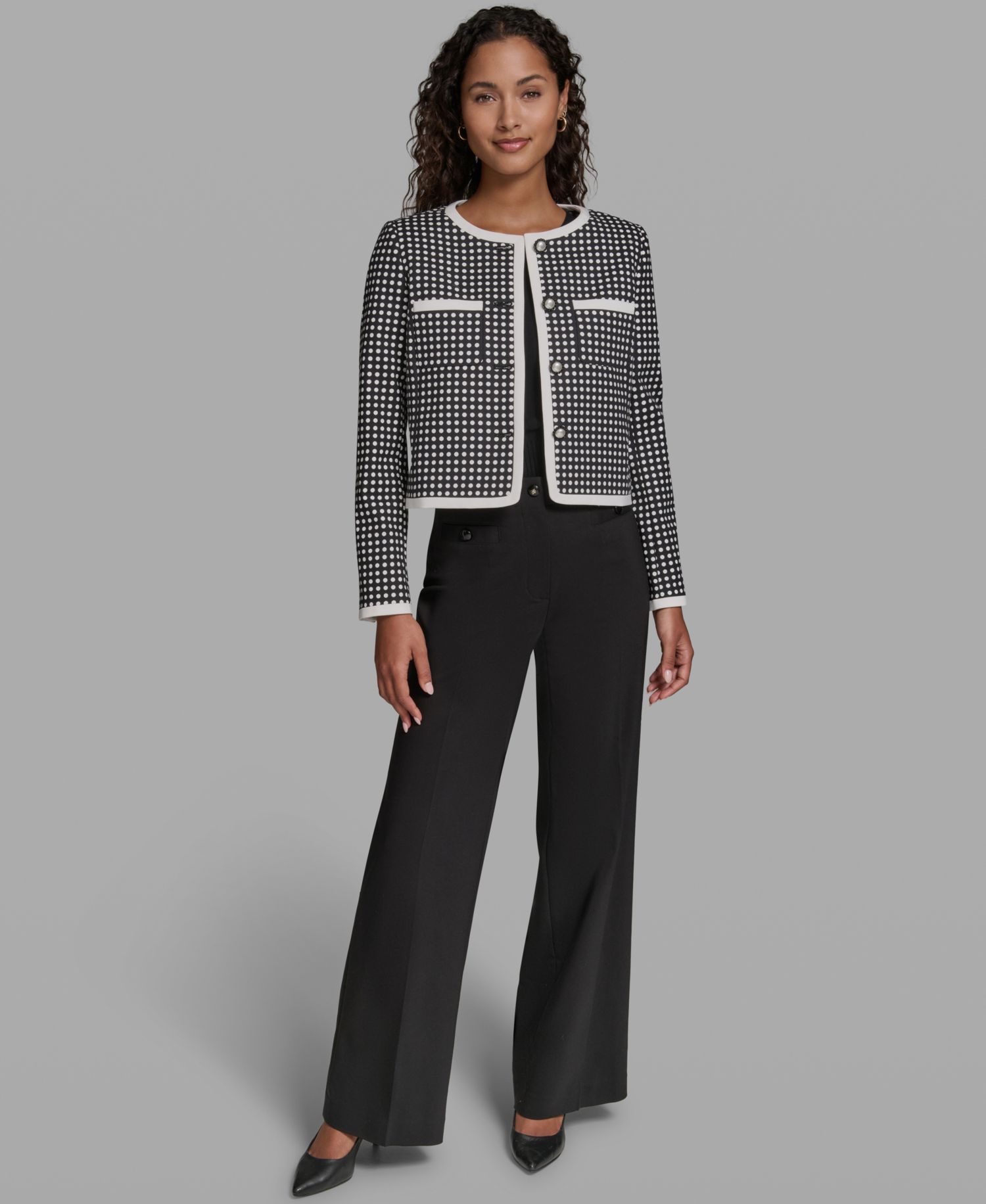 Women's Cotton-Blend Polka Dot Cropped Woven Jacket