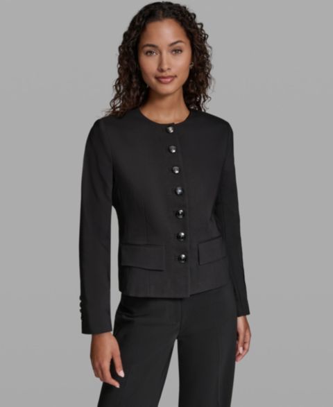 Женские куртки KARL LAGERFELD PARIS Cotton-Blend Round Neck Cropped Jacket