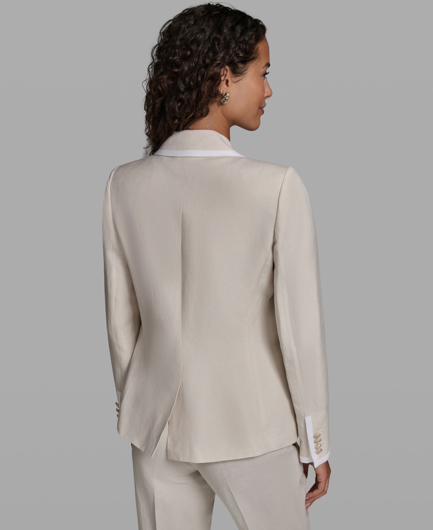 Женский пиджак KARL LAGERFELD PARIS Linen-Blend Framed One-Button Blazer, цвет: Мягкий белый — фото 5