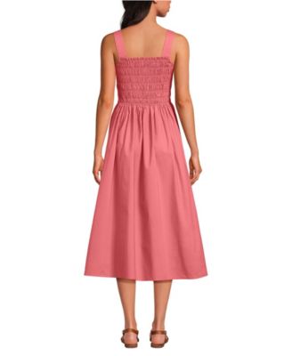 Women's Poplin Smocked Bodice Midi Dress