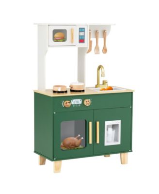 Kids Pretend Play Kitchen with Microwave, Rotating Knobs Toy Set