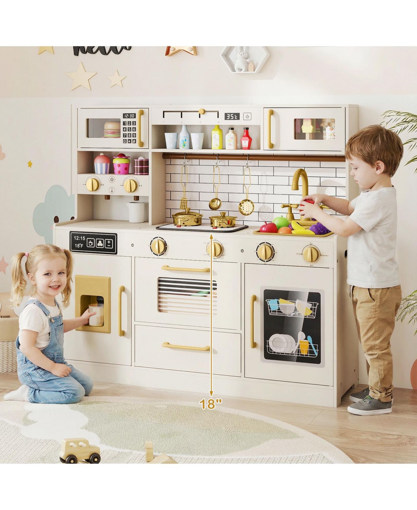 Детская игрушка Slickblue Kids Play Kitchen with Cooking Stove and Water Dispenser, от 3 лет, цвет: Бежевый — фото 2