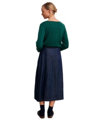 Women's Midi Wrap A-Line Denim Skirt