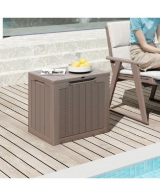 Outdoor Storage Box 25 Gallon Deck Box with Lockable Lid and Wicker-woven