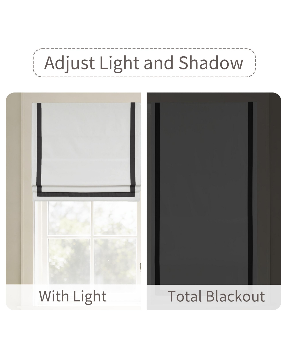 Shadisfy Cordless Pull Down Blackout Roman Shade with Ribbon Border