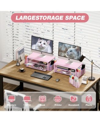 2-tier Monitor Stand Riser Desk Organizer With Drawer Pen Holder
