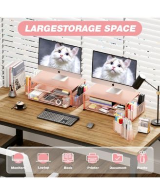 2-tier Monitor Stand Riser Desk Organizer With Drawer Pen Holder