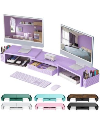 Dual Monitor Stand Riser Desk Organizer Drawer 2 Pen Holders Shelf