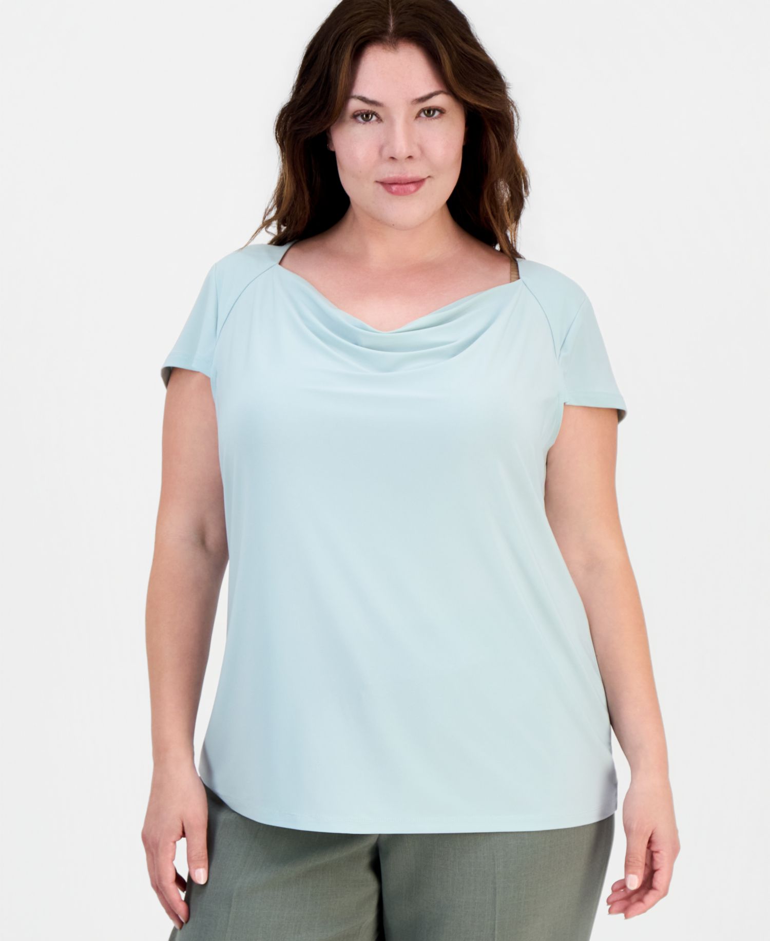 Plus Size Cowlneck Cap-Sleeve Top