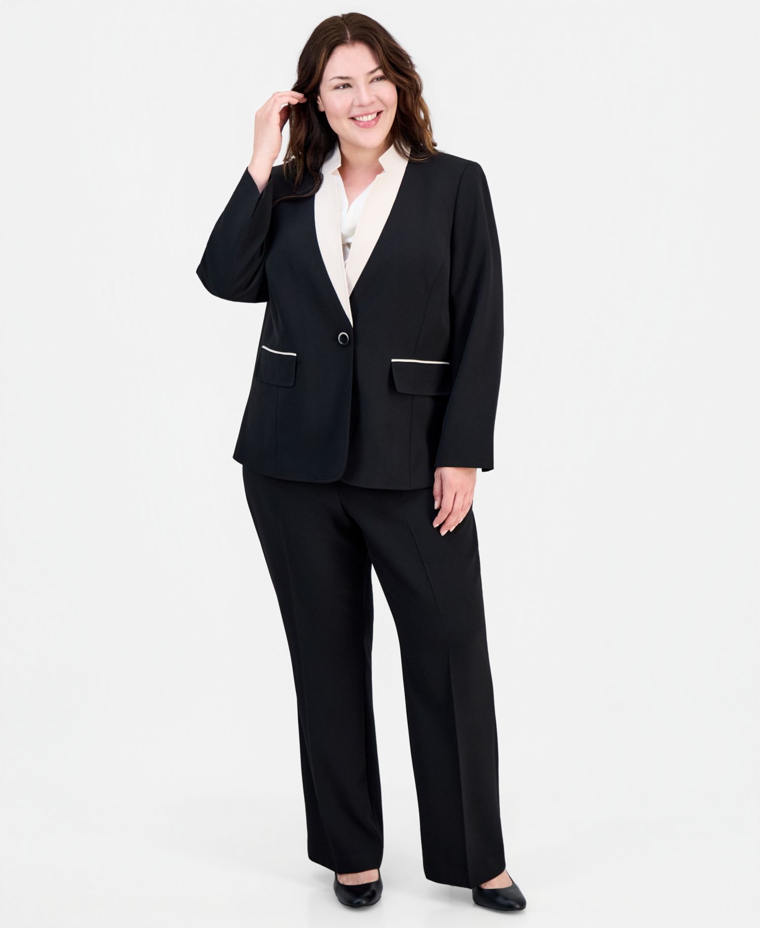 Plus Size Contrast Collar One-Button Blazer
