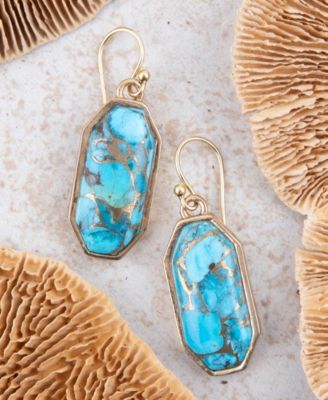 Dolce Teal Blue Turquoise Matrix Golden Drop Earrings