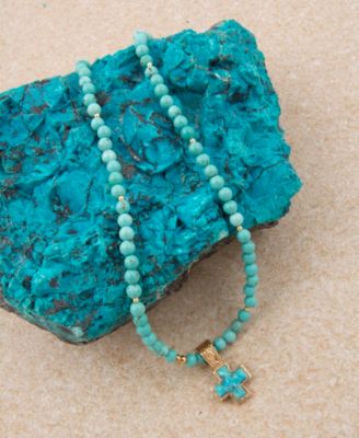 Blue Turquoise Cross Golden Pendant Necklace