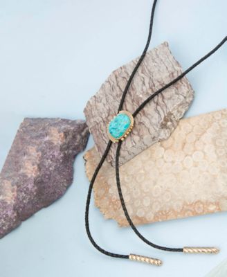 Rawlins Blue Turquoise Black Leather Golden Bolo Necklace