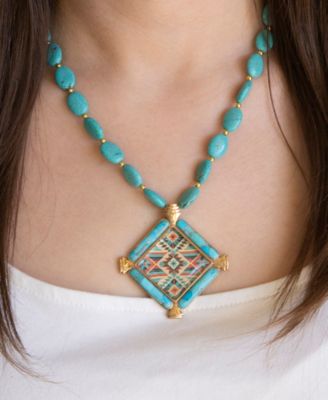 Native Weave Blue Turquoise Golden Pendant Necklace
