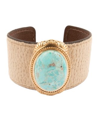 Blue Turquoise Velvet Cuff Golden Bracelet