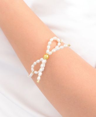 White Freshwater Pearl Bow Stretch Bracelet