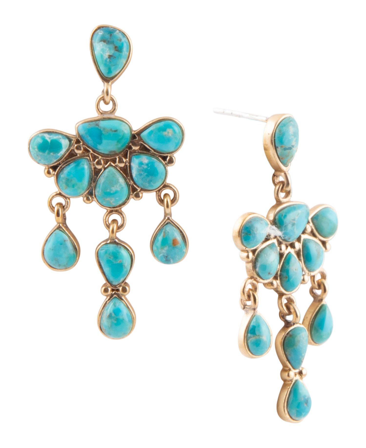 Durango Blue Turquoise Golden Chandelier Earrings