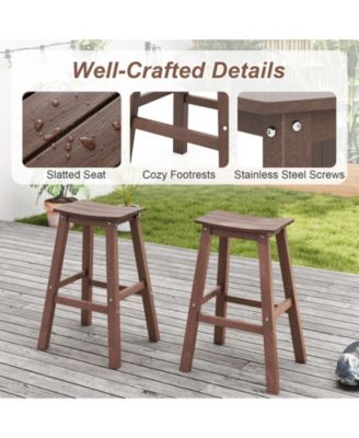 29 in HDPE Outdoor Bar Stool Set of 2 with Armless Saddle Seat and Footrest