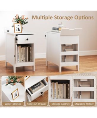 Flip Top End Table with Charging Station USB Ports Outlets and Drawer