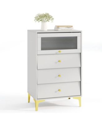 Modern Storage Cabinet with Flip Up Fluted Glass Door and Pull-out Drawers