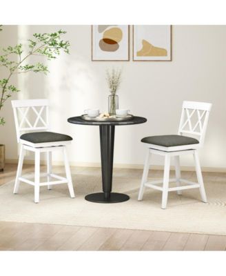 24 in Swivel Counter Height Bar Stool Set of 2 with Linen Cushion and Curved Backrest