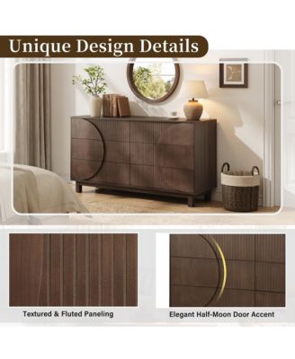 6 Drawer Fluted Dresser - Modern Wooden Chest of Drawers with Geometric Round Fronts, Storage Cabinet for Bedroom, Living Room