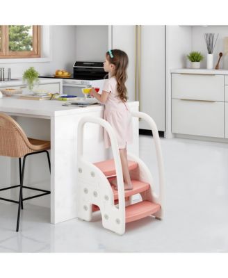 Toddler 3 Step Stool, Plastic Children Learning Helper Stool with Side Handles for Bathroom Sink