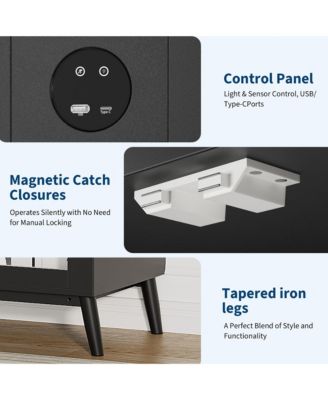 Glass Display Cabinet with RGB LED Lights – 4-Tier Curio Storage Case, Glass Doors, Motion Sensor, USB Charging