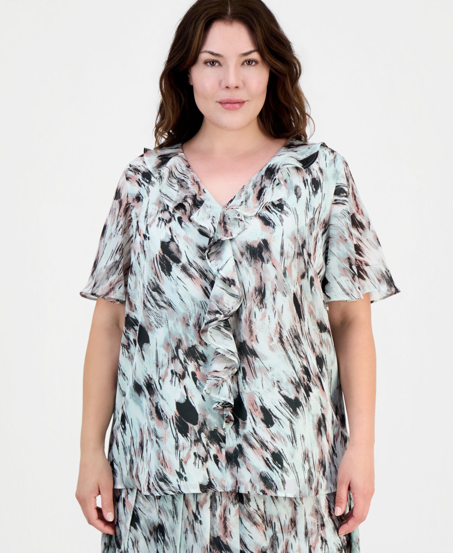 Plus Size Printed Pull-On Midi Skirt