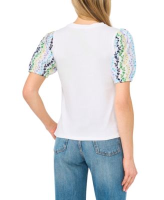 Women's Puff Short-Sleeve Crewneck Cotton T-Shirt