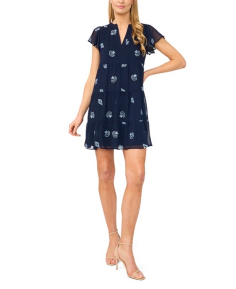Женские платья CeCe Women's Embroidered V-Neck Short Tiered Dress