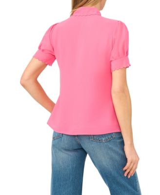 Women's Scalloped Puff-Sleeve Button-Front Top