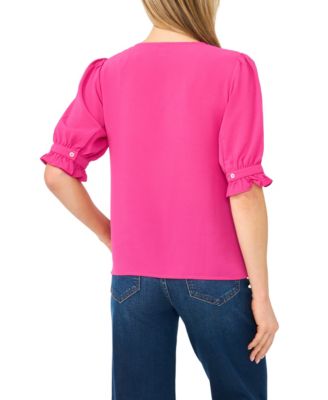 Women's Elbow-Sleeve V-Neck Blouse