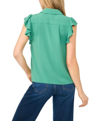 Women's Flutter-Sleeve Collared Blouse