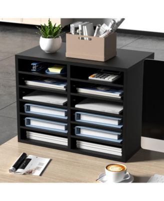 Wood Literature Organizer 12 Compartments Removable Shelves for Office and Home
